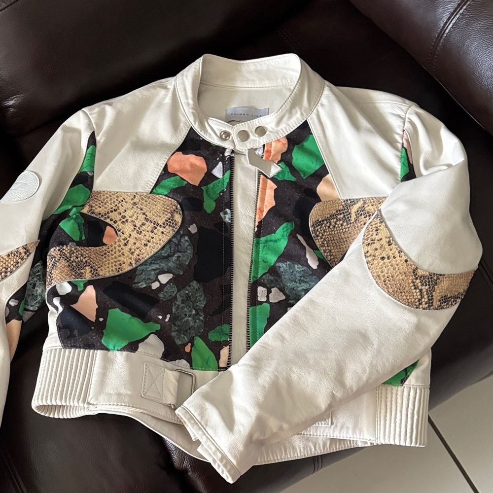 Nike Cream and Green Leather Jacket